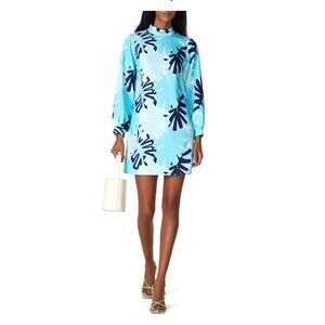Sail to Sable Aqua & Navy Tropical Print Mini Dress NWT